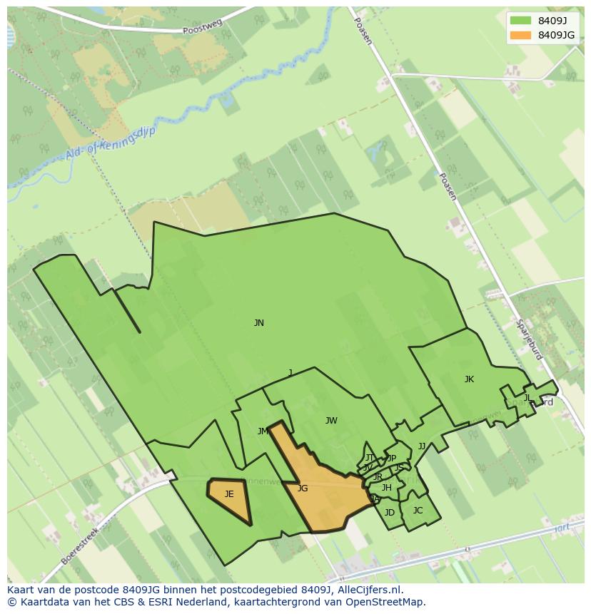 Afbeelding van het postcodegebied 8409 JG op de kaart.