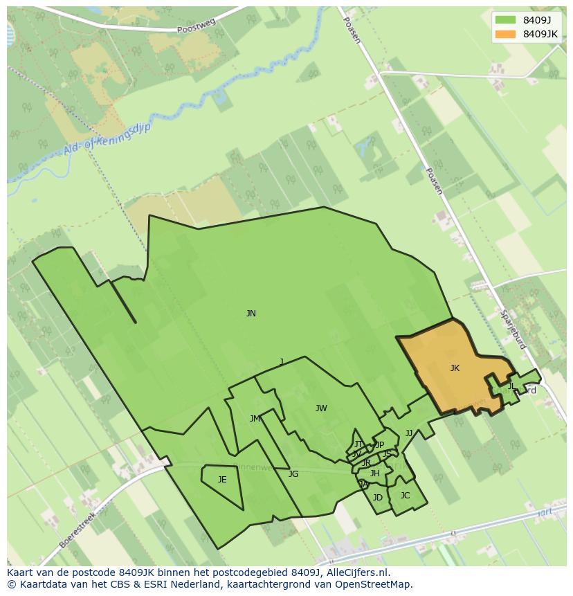 Afbeelding van het postcodegebied 8409 JK op de kaart.