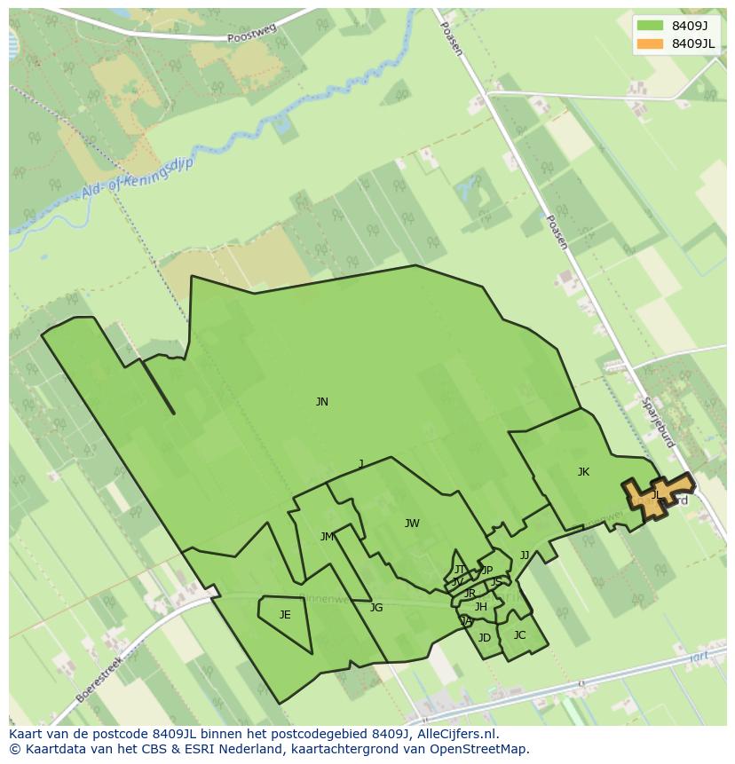 Afbeelding van het postcodegebied 8409 JL op de kaart.