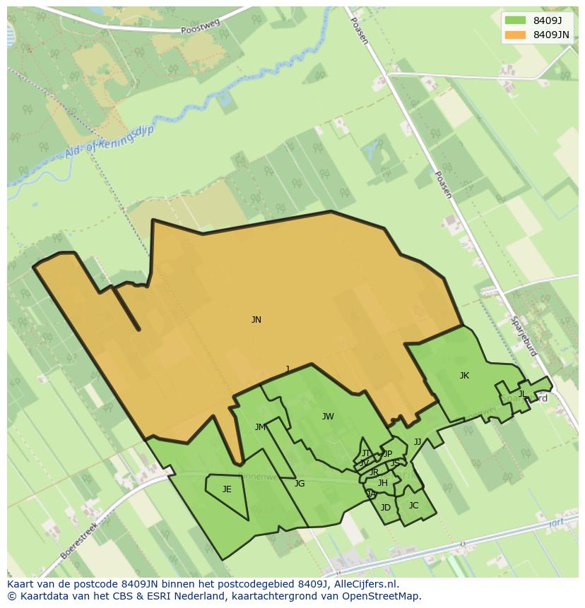 Afbeelding van het postcodegebied 8409 JN op de kaart.