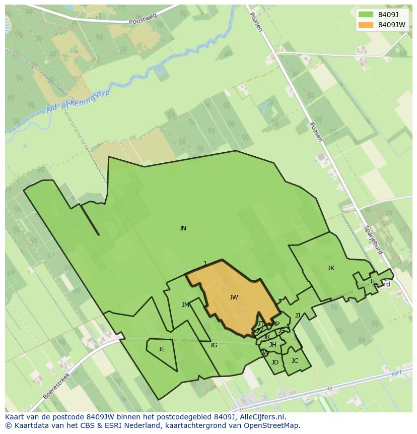 Afbeelding van het postcodegebied 8409 JW op de kaart.