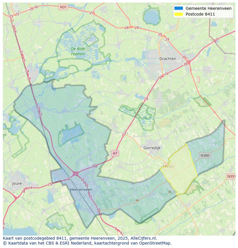 Afbeelding van het postcodegebied 8411 op de kaart.