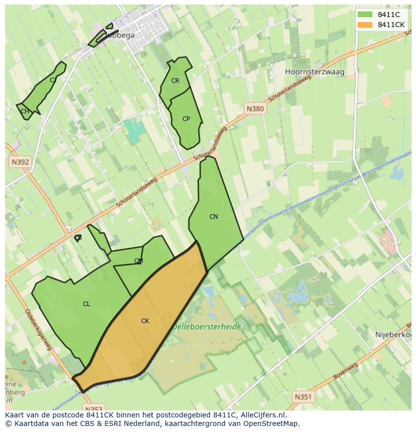 Afbeelding van het postcodegebied 8411 CK op de kaart.