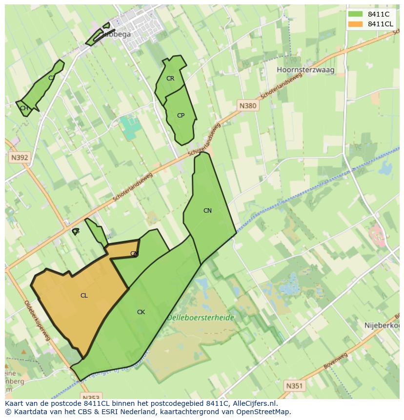 Afbeelding van het postcodegebied 8411 CL op de kaart.
