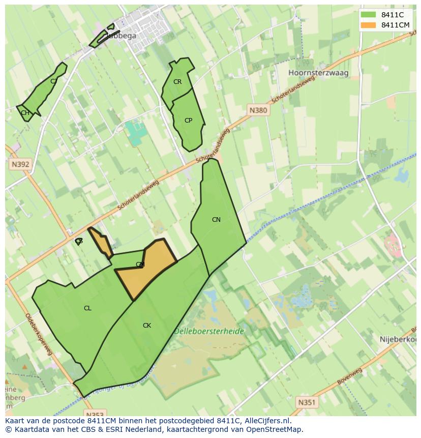 Afbeelding van het postcodegebied 8411 CM op de kaart.