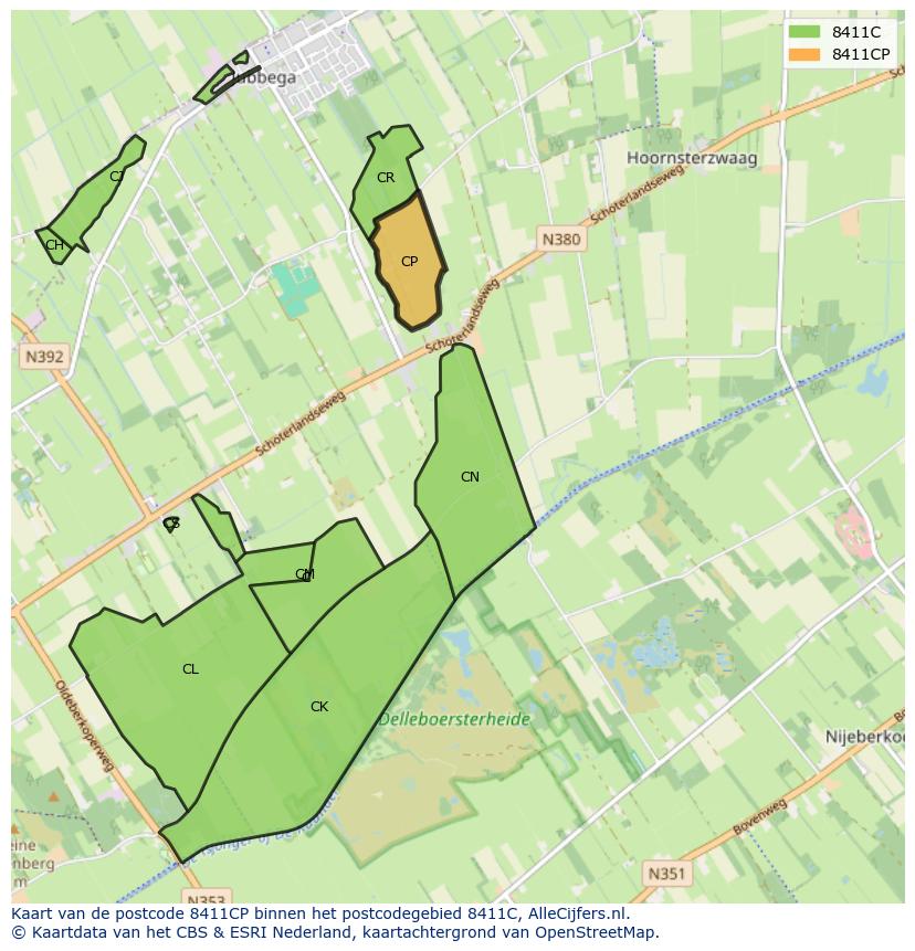 Afbeelding van het postcodegebied 8411 CP op de kaart.