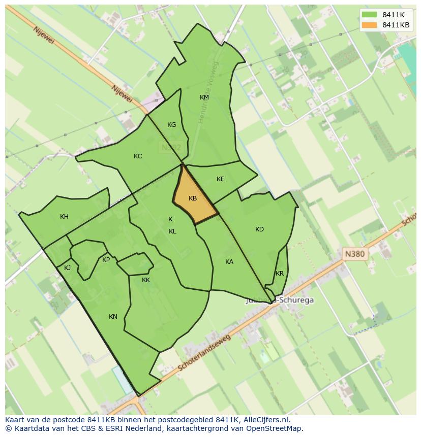 Afbeelding van het postcodegebied 8411 KB op de kaart.