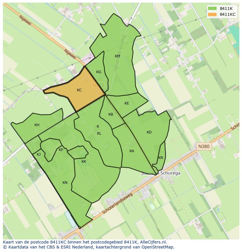 Afbeelding van het postcodegebied 8411 KC op de kaart.