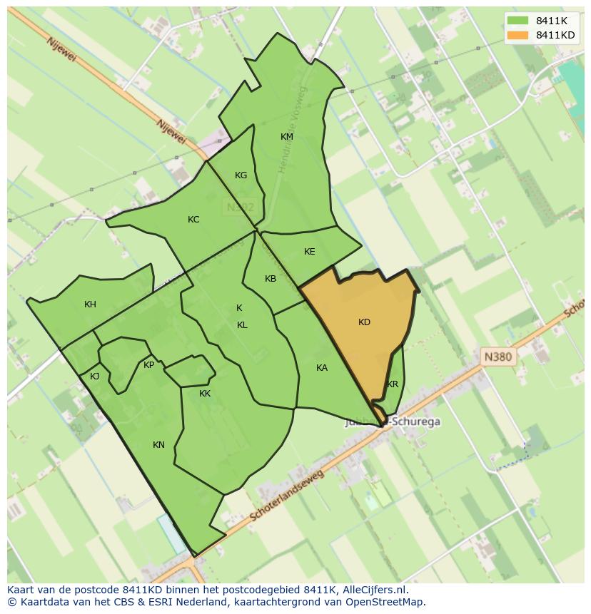 Afbeelding van het postcodegebied 8411 KD op de kaart.