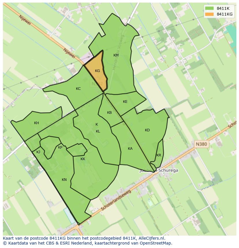 Afbeelding van het postcodegebied 8411 KG op de kaart.
