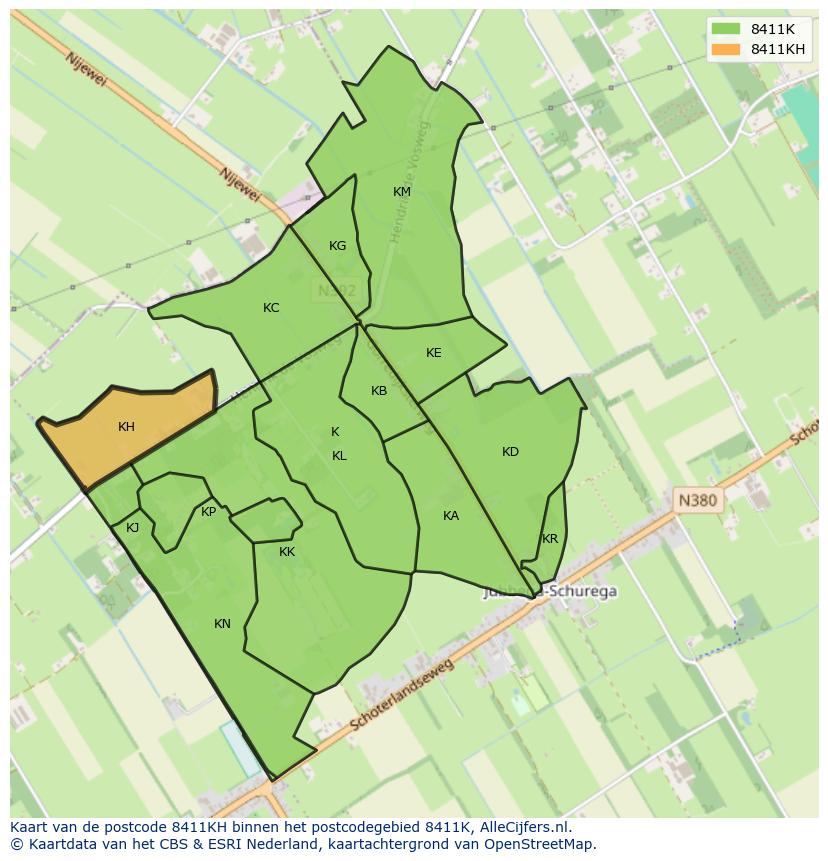 Afbeelding van het postcodegebied 8411 KH op de kaart.