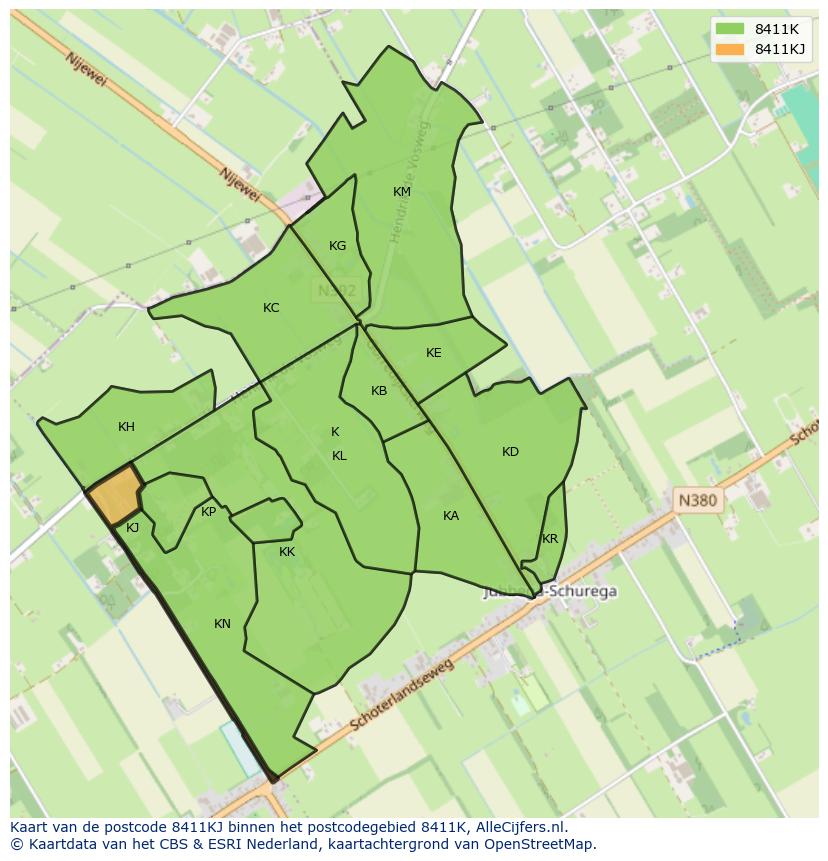 Afbeelding van het postcodegebied 8411 KJ op de kaart.