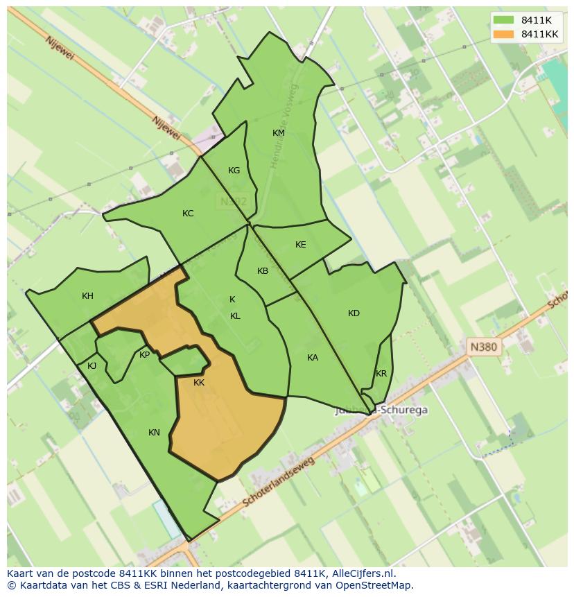 Afbeelding van het postcodegebied 8411 KK op de kaart.