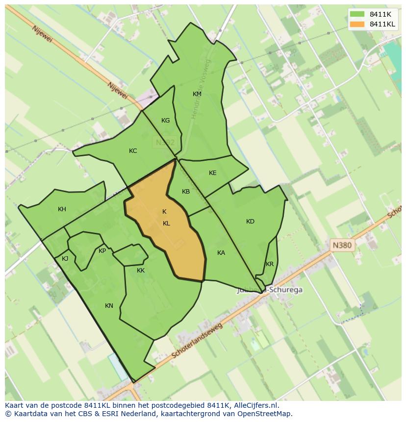 Afbeelding van het postcodegebied 8411 KL op de kaart.