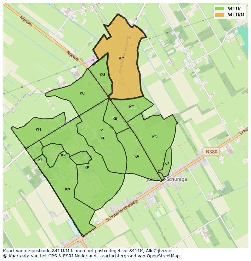 Afbeelding van het postcodegebied 8411 KM op de kaart.