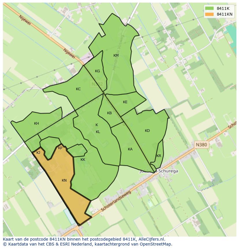 Afbeelding van het postcodegebied 8411 KN op de kaart.