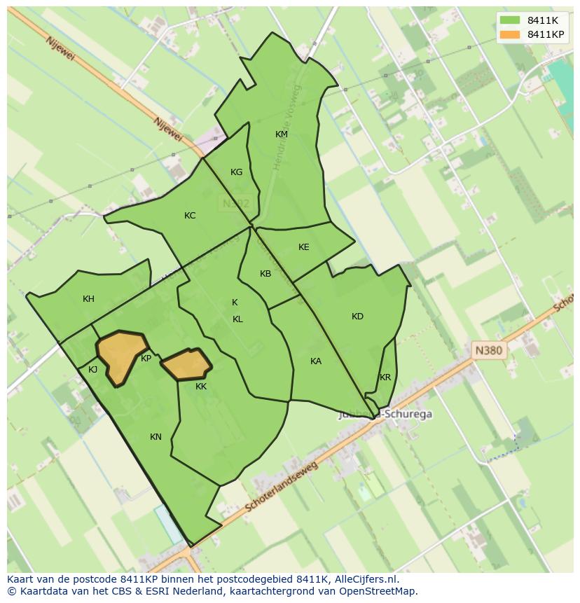 Afbeelding van het postcodegebied 8411 KP op de kaart.