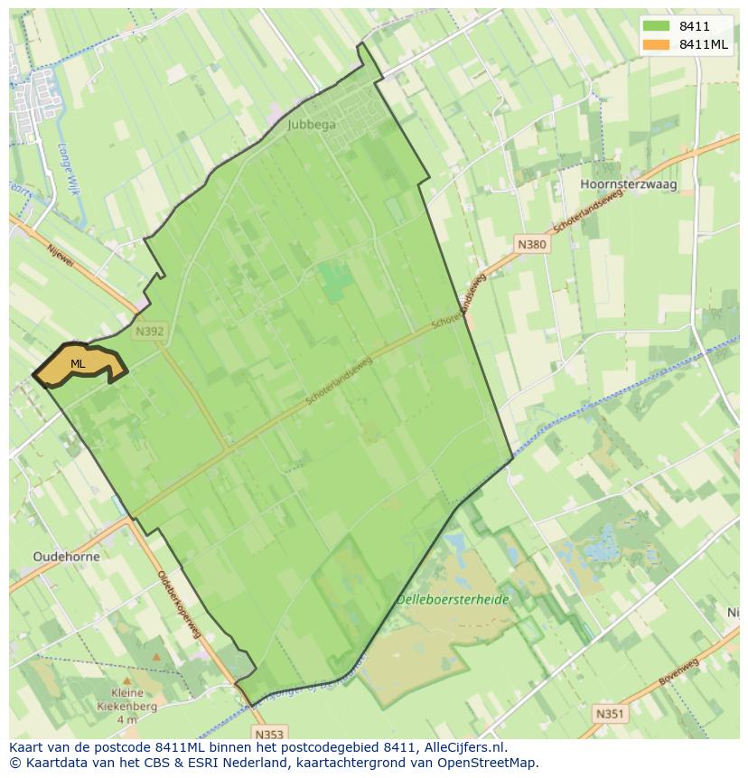 Afbeelding van het postcodegebied 8411 ML op de kaart.