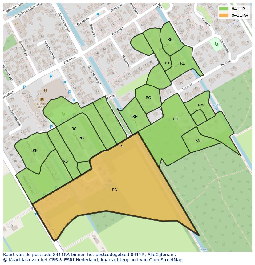 Afbeelding van het postcodegebied 8411 RA op de kaart.