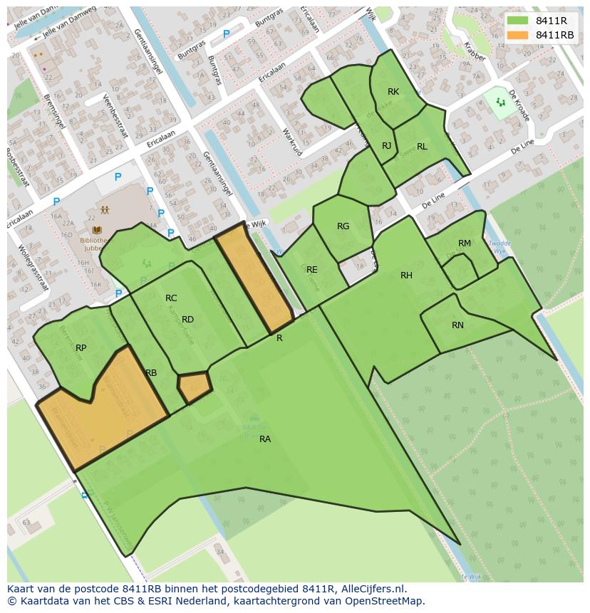 Afbeelding van het postcodegebied 8411 RB op de kaart.