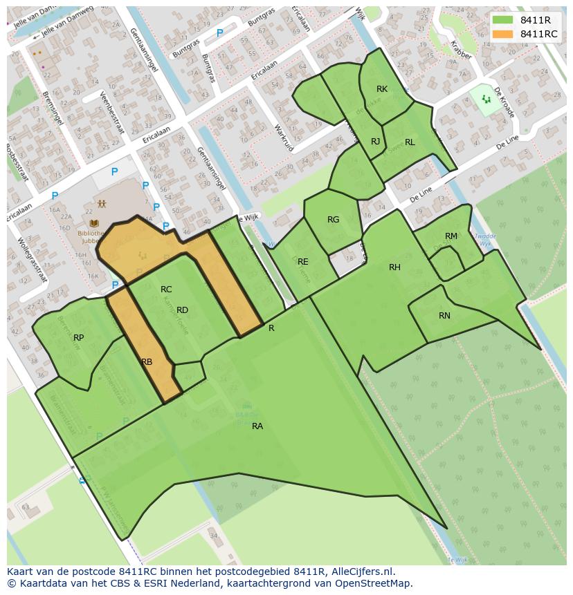Afbeelding van het postcodegebied 8411 RC op de kaart.