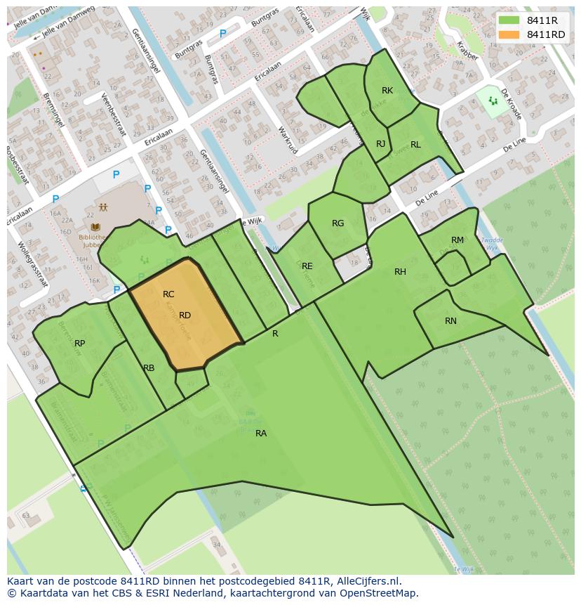 Afbeelding van het postcodegebied 8411 RD op de kaart.