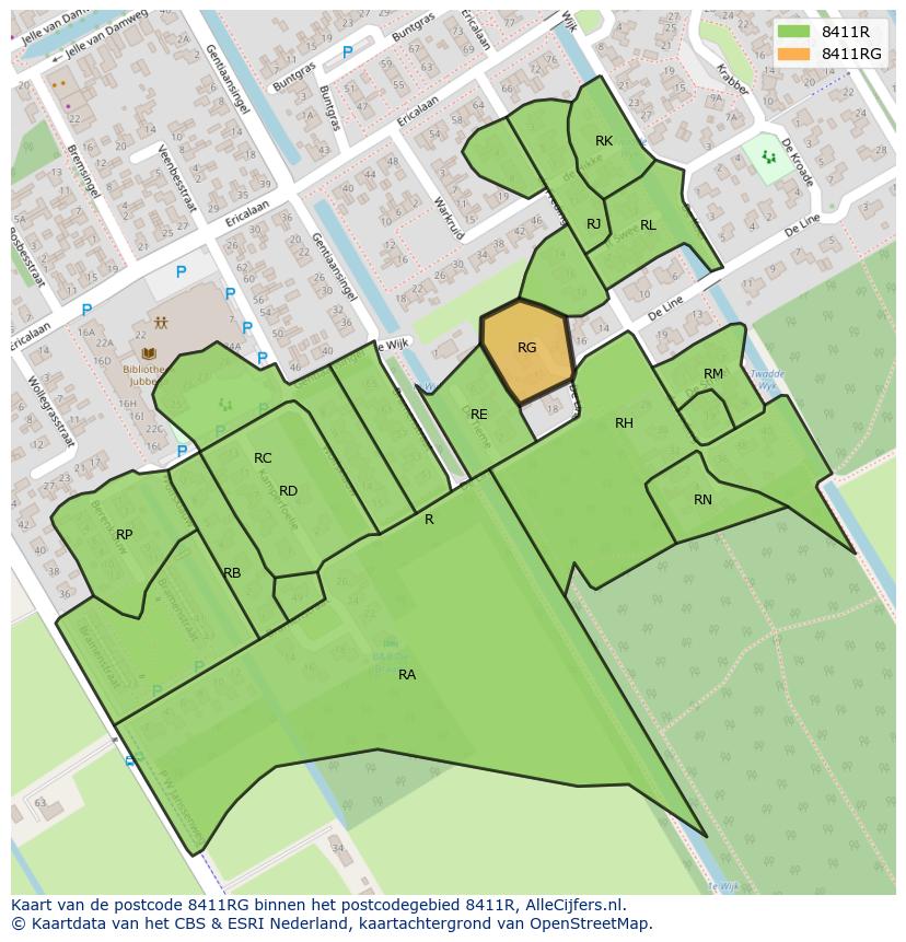 Afbeelding van het postcodegebied 8411 RG op de kaart.