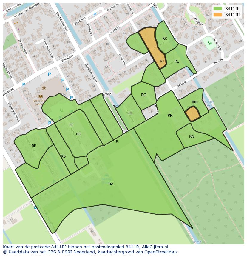 Afbeelding van het postcodegebied 8411 RJ op de kaart.