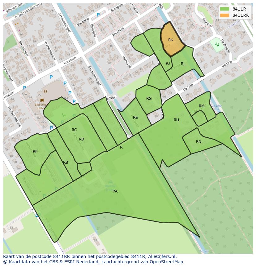 Afbeelding van het postcodegebied 8411 RK op de kaart.