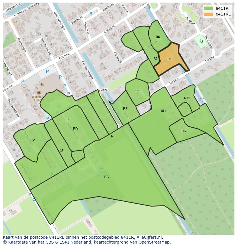 Afbeelding van het postcodegebied 8411 RL op de kaart.