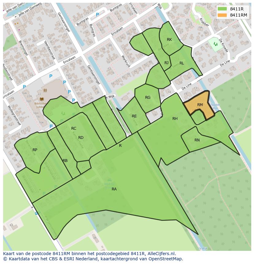 Afbeelding van het postcodegebied 8411 RM op de kaart.