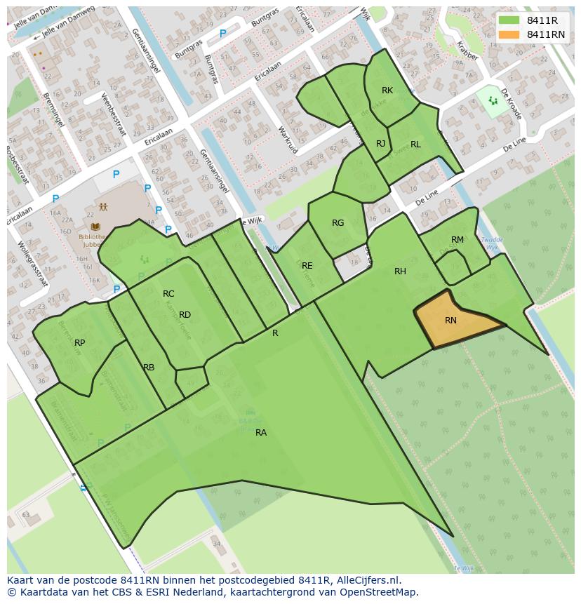 Afbeelding van het postcodegebied 8411 RN op de kaart.