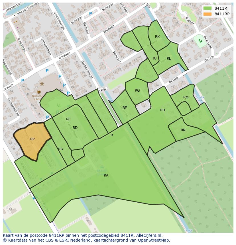 Afbeelding van het postcodegebied 8411 RP op de kaart.
