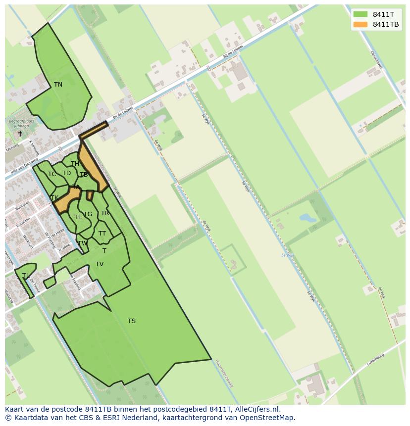 Afbeelding van het postcodegebied 8411 TB op de kaart.