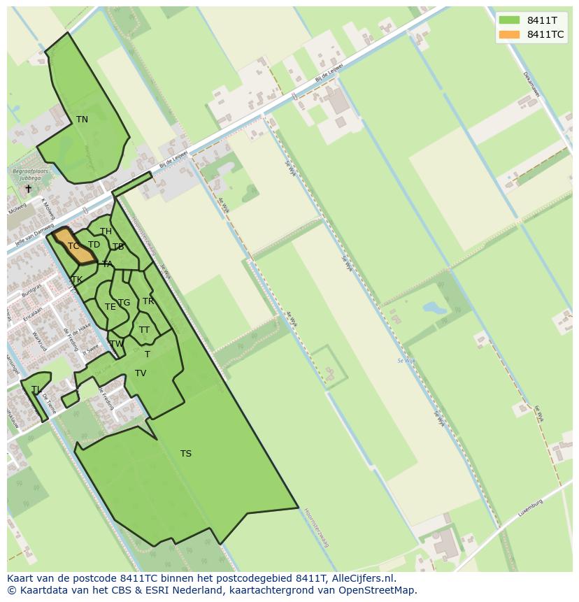 Afbeelding van het postcodegebied 8411 TC op de kaart.