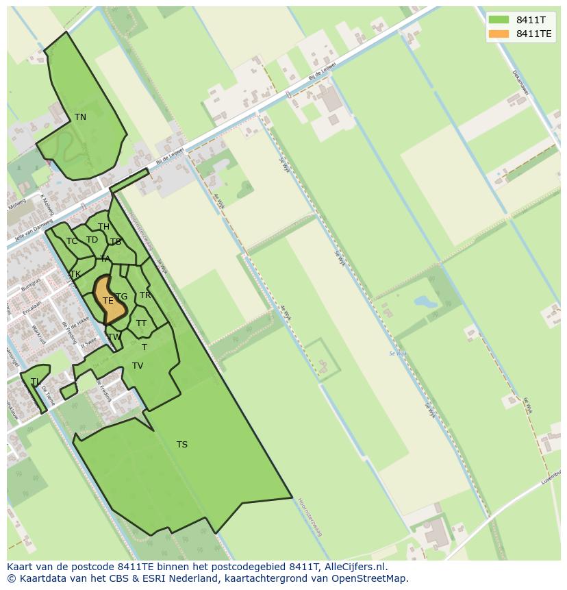Afbeelding van het postcodegebied 8411 TE op de kaart.