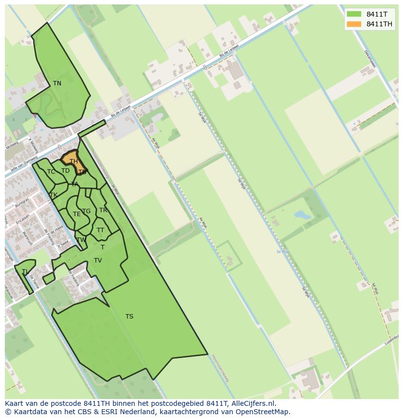 Afbeelding van het postcodegebied 8411 TH op de kaart.
