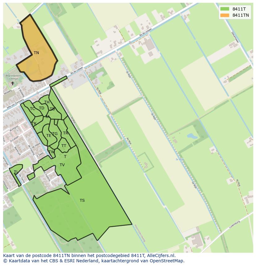 Afbeelding van het postcodegebied 8411 TN op de kaart.