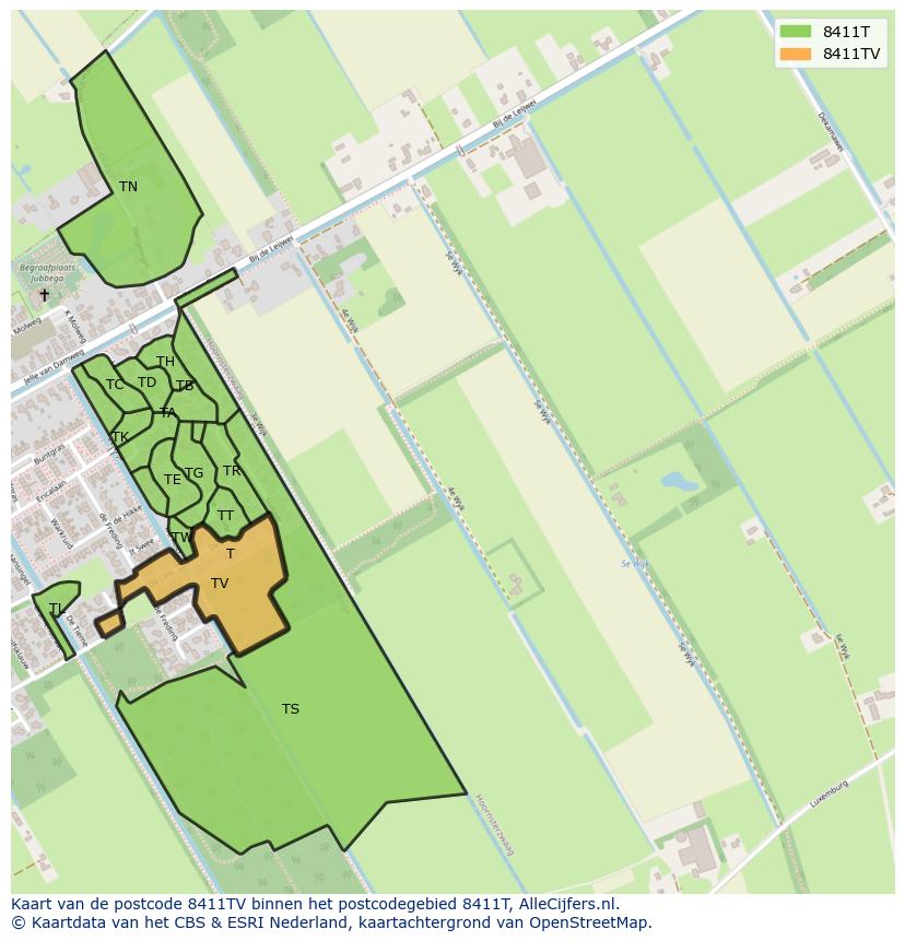 Afbeelding van het postcodegebied 8411 TV op de kaart.