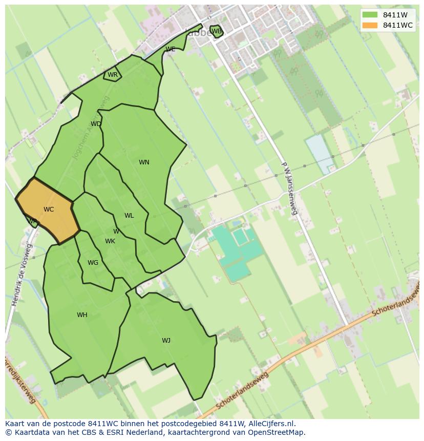Afbeelding van het postcodegebied 8411 WC op de kaart.