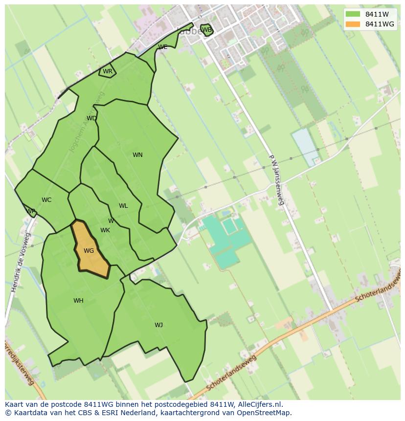 Afbeelding van het postcodegebied 8411 WG op de kaart.