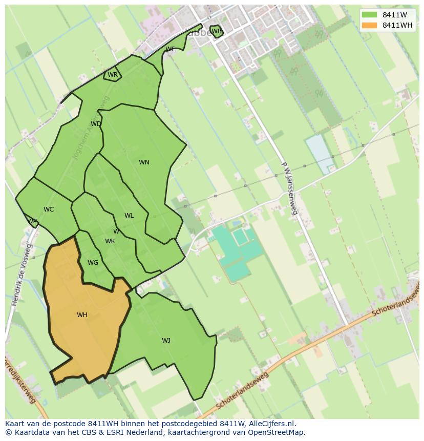 Afbeelding van het postcodegebied 8411 WH op de kaart.
