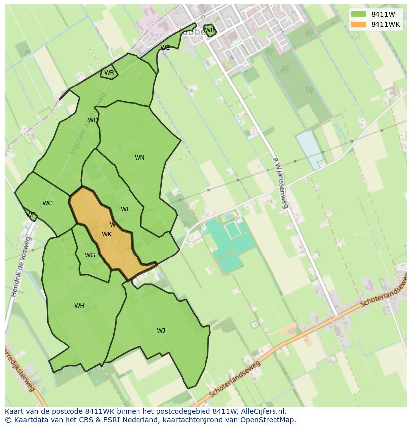 Afbeelding van het postcodegebied 8411 WK op de kaart.