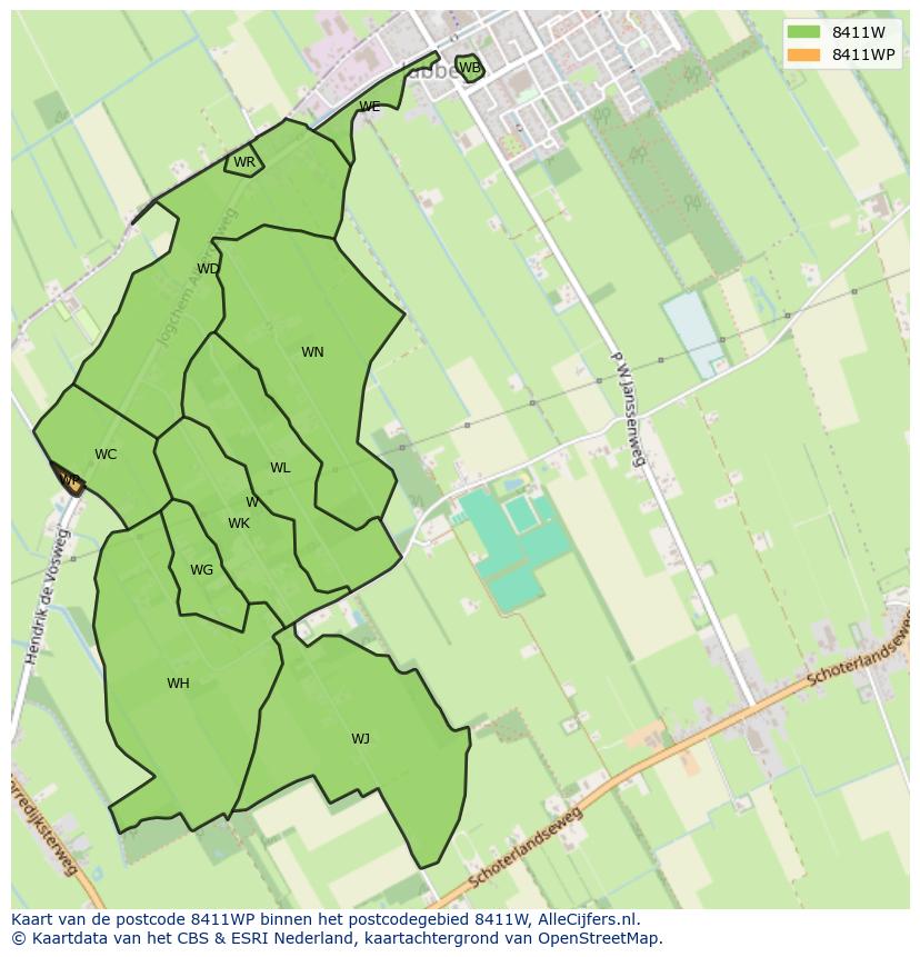 Afbeelding van het postcodegebied 8411 WP op de kaart.