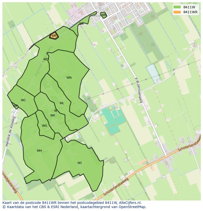 Afbeelding van het postcodegebied 8411 WR op de kaart.