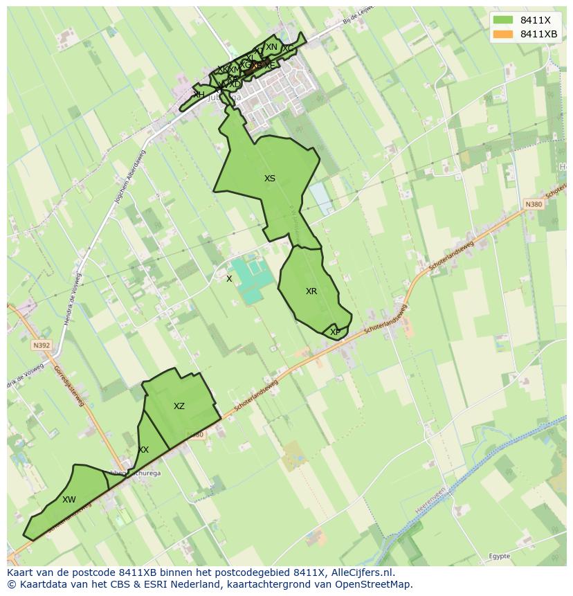Afbeelding van het postcodegebied 8411 XB op de kaart.