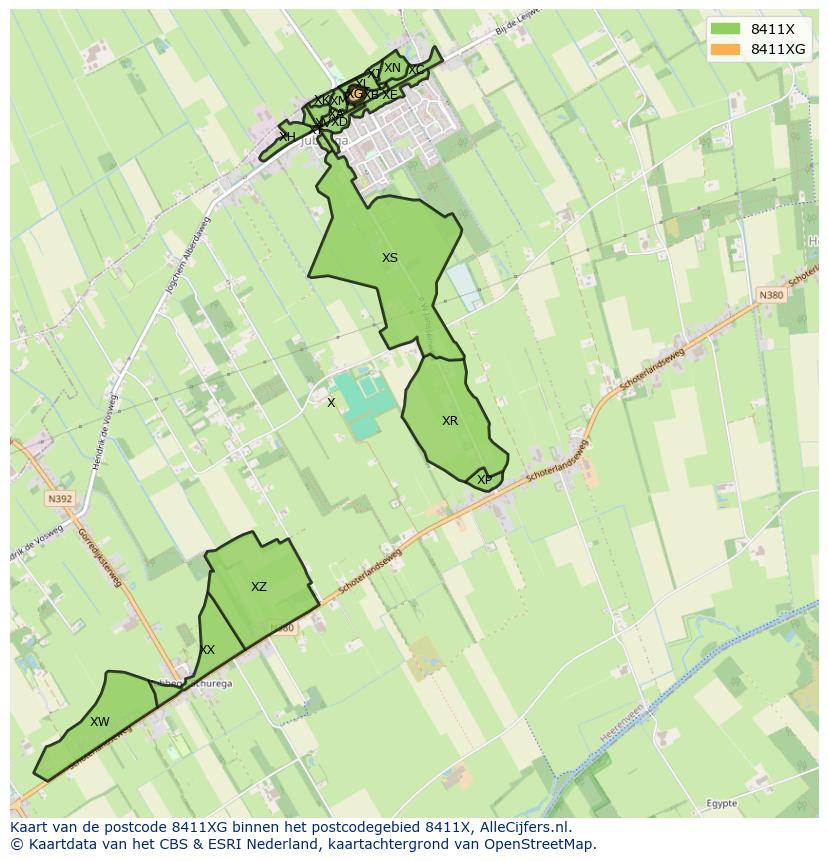 Afbeelding van het postcodegebied 8411 XG op de kaart.