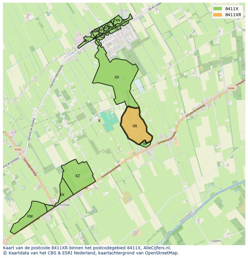 Afbeelding van het postcodegebied 8411 XR op de kaart.