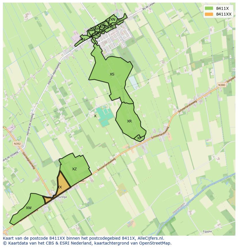 Afbeelding van het postcodegebied 8411 XX op de kaart.