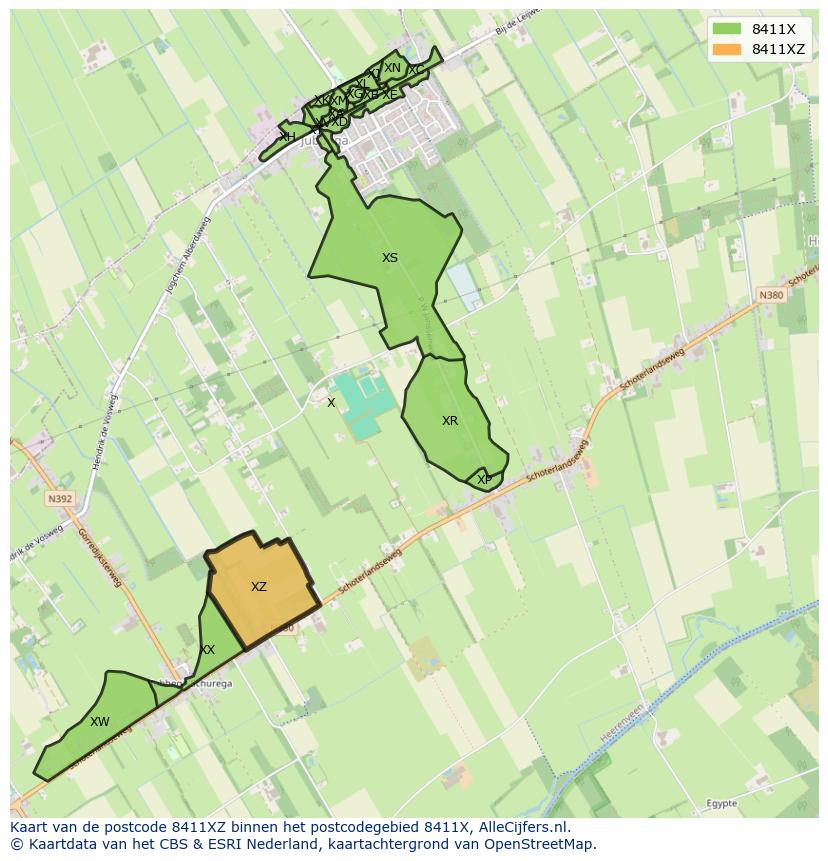 Afbeelding van het postcodegebied 8411 XZ op de kaart.